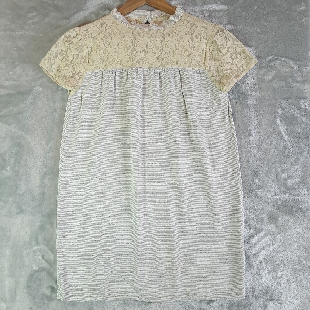 Urban Renewal Lace Yoke Striped Babydoll Mini Dress Women's Size M Urban Outfitt